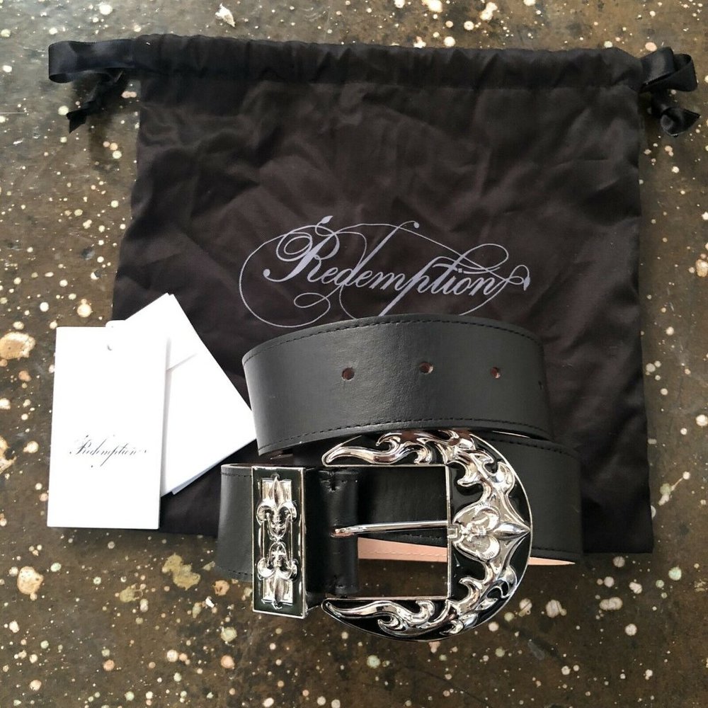 Redemption Western Belt Black Leather Silver S